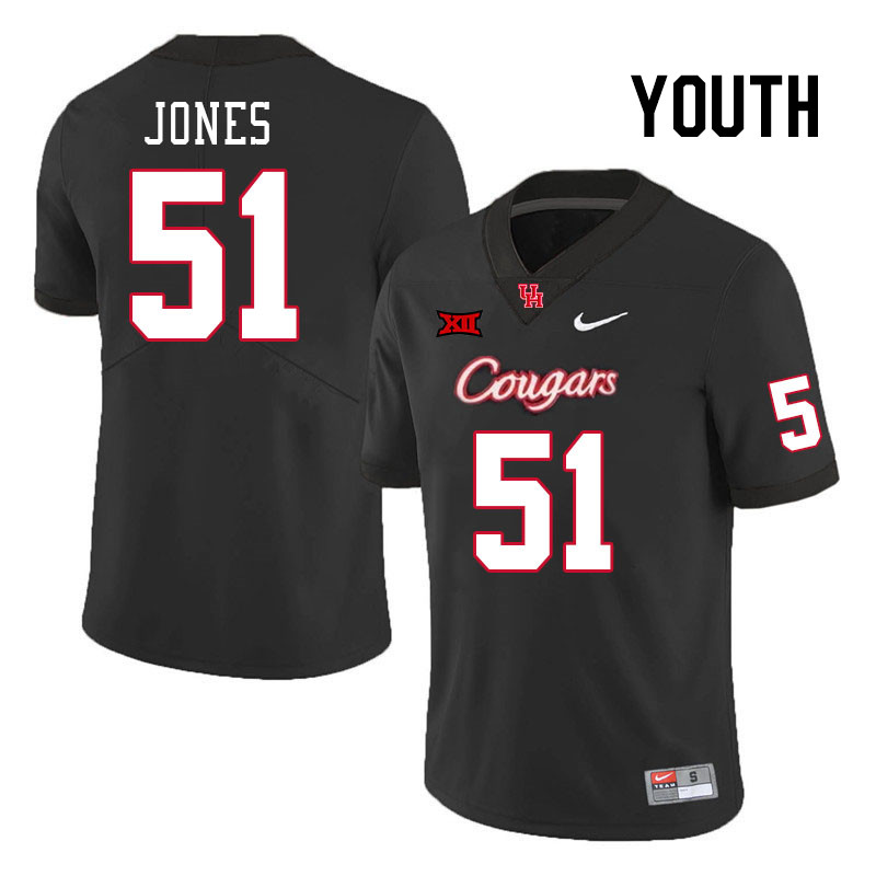 Youth #51 Hunter Jones Houston Cougars College Football Jerseys Stitched Sale-Black